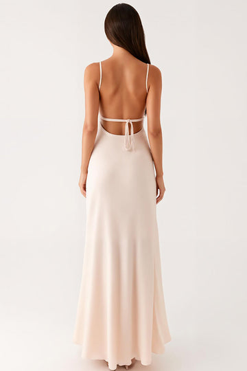 Sheath Ivory Spaghetti Straps Evening Dress with Tie Back